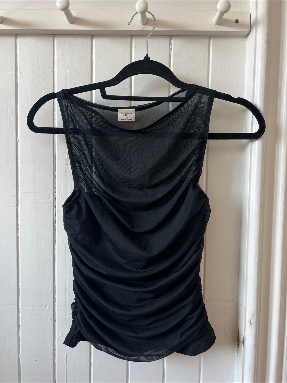 Black Mesh Ruched Sleeveless Going Out Top